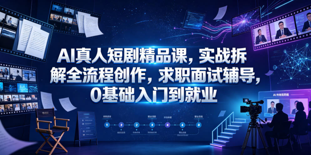 AI真人短剧精品课,实战拆解全流程创作,求职面试辅导,0基础入门到就业-零创仓