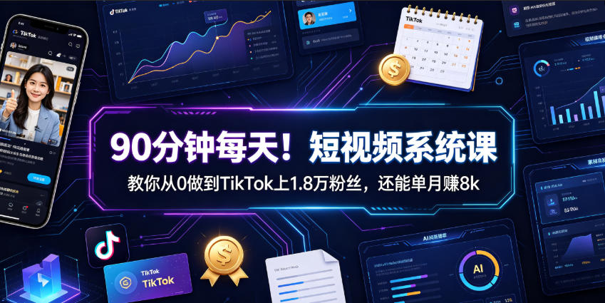 90分钟每天！短视频系统课教你从0做到TikTok上1.8万粉丝，还能单月賺8k【原创双语字幕】-零创仓
