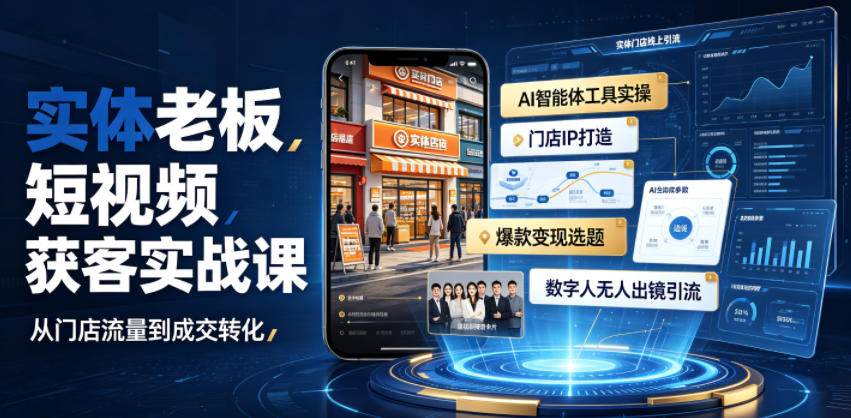 实体老板短视频获客实战课｜AI智能体工具全套实操、门店IP打造、爆款变现选题、数字人无人出镜引流完整教程-零创仓
