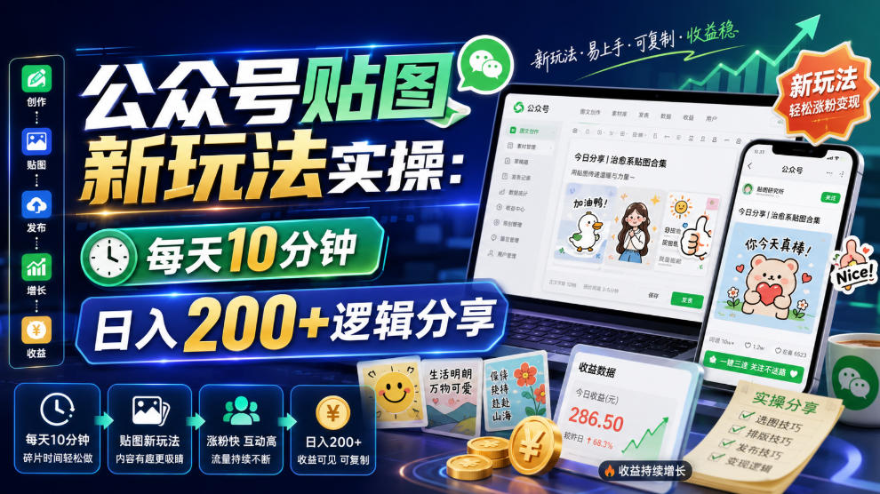 公众号贴图新玩法实操，每天10分钟，日入200+逻辑分享-零创仓