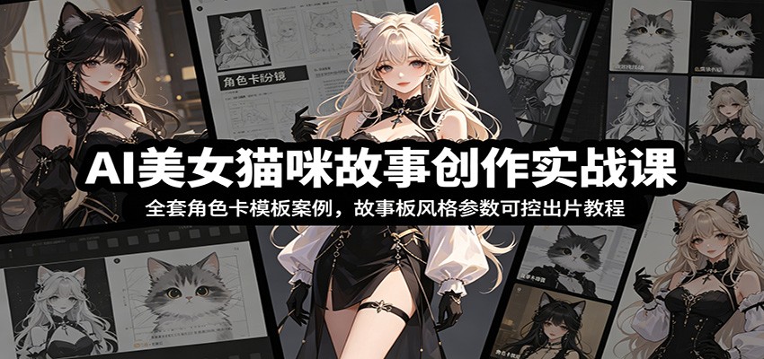 AI美女猫咪故事创作实战课：全套角色卡模板案例，故事板风格参数可控出片教程-零创仓