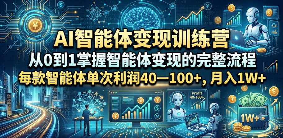 AI智能体变现训练营，从0到1掌握智能体变现的完整流程，每款智能体单次利润40—100+，月入1W+-零创仓