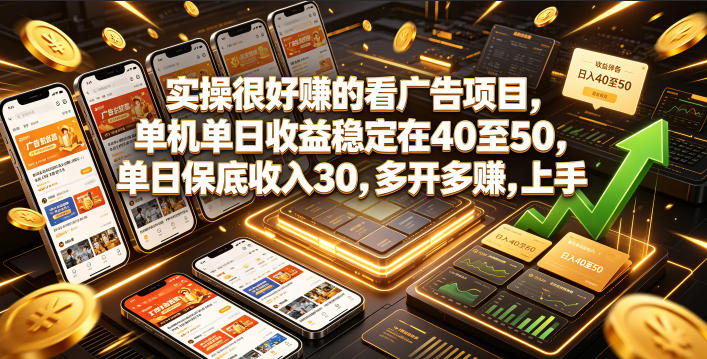 实操很好賺的看广告项目，单机单日收益稳定在40至50，单日保底收入30，多开多賺，上手就能变现【揭秘】-零创仓