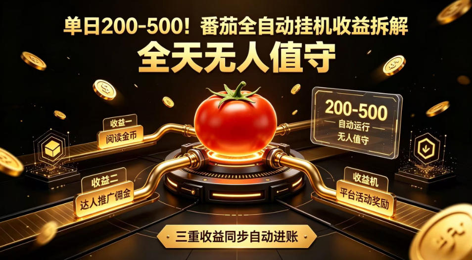 单日200-500！番茄全自动挂G收益拆解，全天无人值守，矩阵操作收益翻倍【揭秘】-零创仓