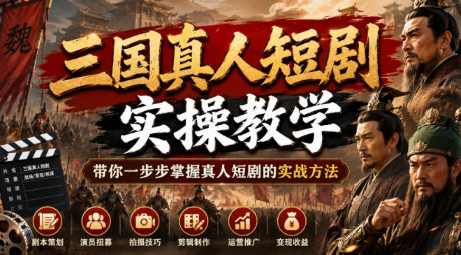 三国真人短剧实操教学，带你一步步掌握真人短剧的实战方法-零创仓
