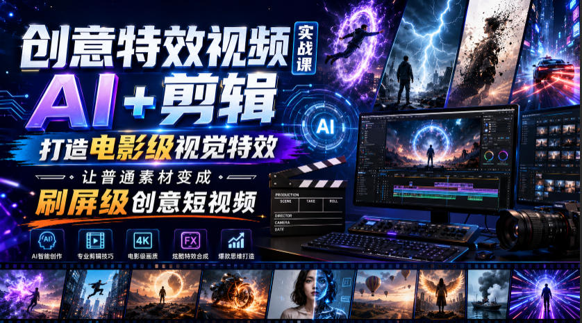 创意特效视频实战课，AI+剪辑打造电影级视觉特效，让普通素材变成刷屏级创意短视频-零创仓