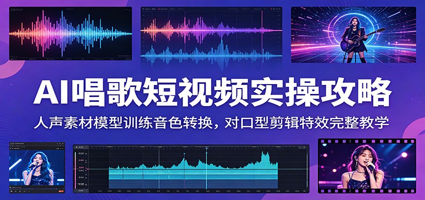 AI唱歌短视频实操攻略：人声素材模型训练音色转换，对口型剪辑特效完整教学-零创仓