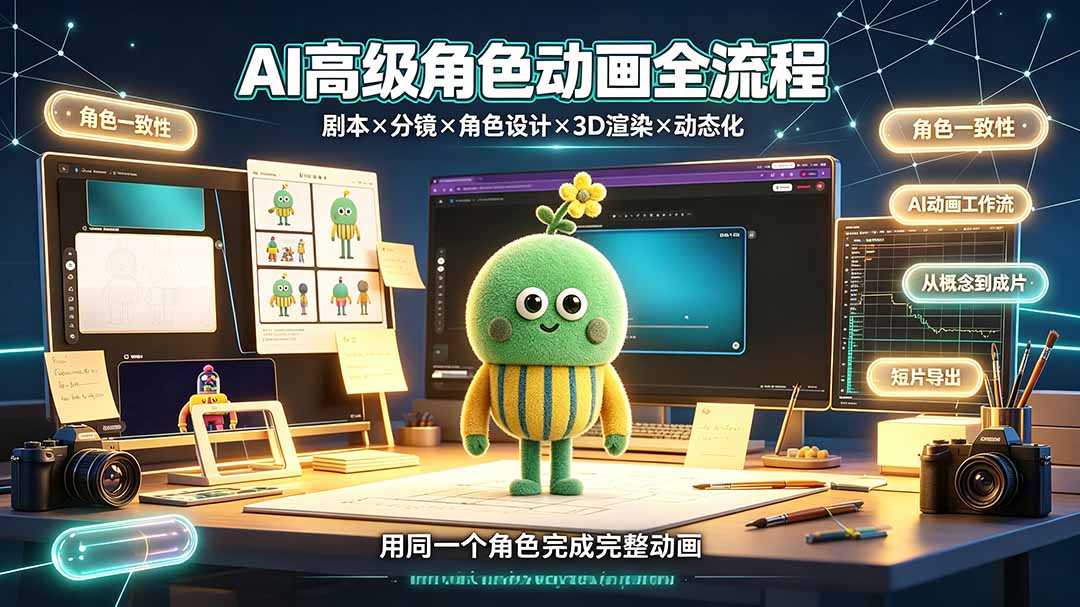 AI高级角色动画全流程：剧本×分镜×角色设计×3D渲染×动态化，从概念到成片一站式教学-零创仓