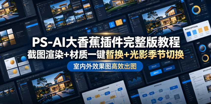 PS-AI大香蕉插件完整版教程，截图渲染+材质一键替换+光影季节切换，室内外效果图高效出图高阶课程-零创仓