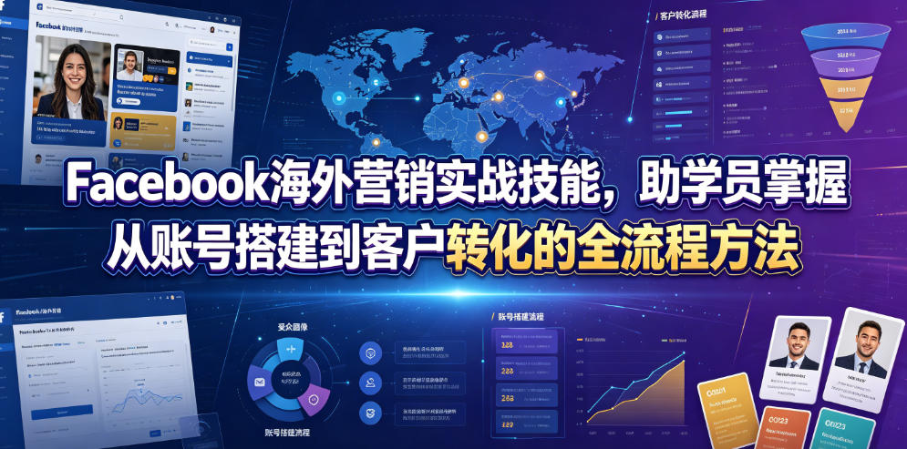 Facebook海外营销实战技能，助学员掌握从账号搭建到客户转化的全流程方法-零创仓