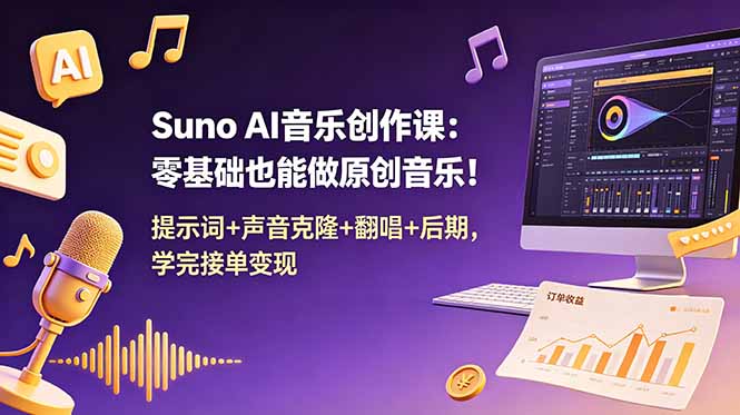 Suno AI音乐创作课:零基础也能做原创音乐!提示词+声音克隆+翻唱+后期,学完接单变现-零创仓