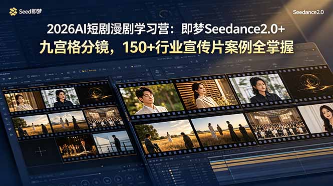 2026AI短剧漫剧学习营：即梦Seedance2.0+九宫格分镜，150+行业宣传片案例全掌握-零创仓