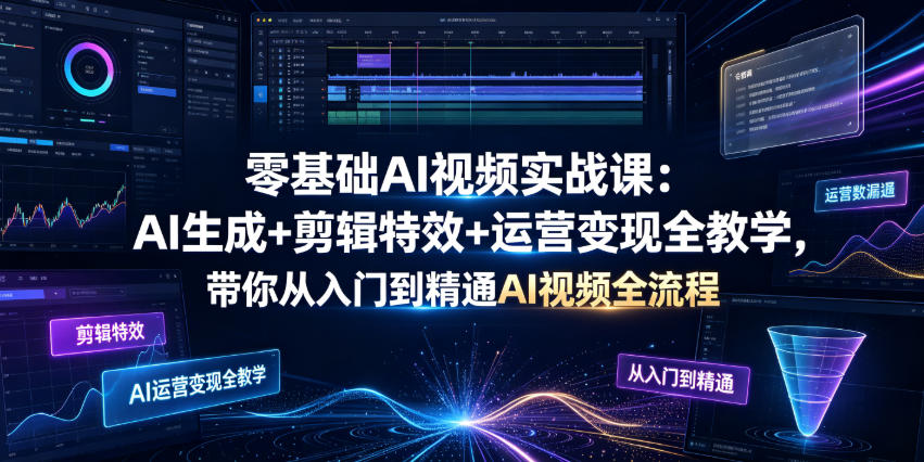 零基础AI视频实战课：AI生成+剪辑特效+运营变现全教学，带你从入门到精通AI视频全流程-零创仓