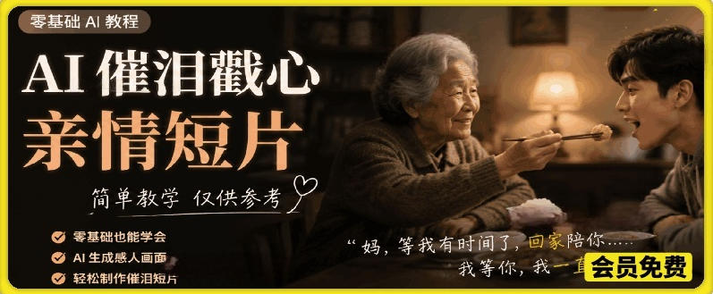 AI催泪戳心亲情短片，零基础AI教程，简单教学仅供参考-零创仓