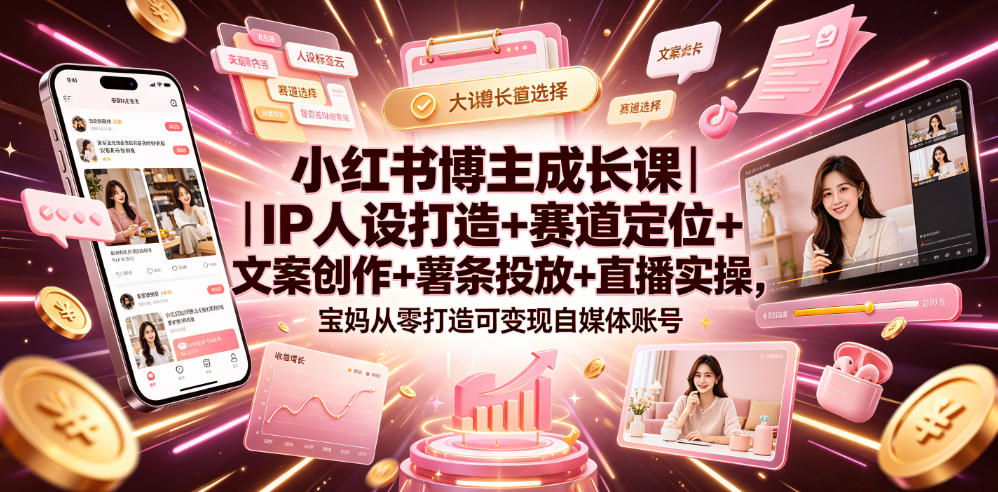 小红书博主成长课｜IP人设打造+赛道定位+文案创作+薯条投放+直播实操，宝妈从零打造可变现自媒体账号-零创仓