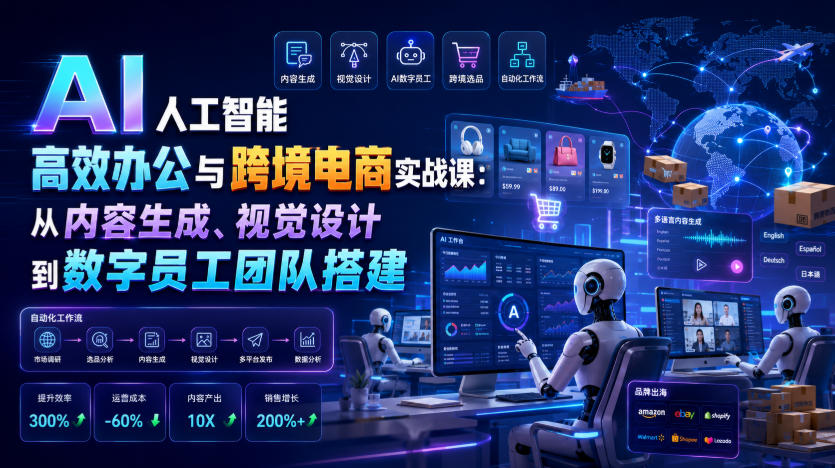 AI人工智能高效办公与跨境电商实战课：从内容生成、视觉设计到数字员工团队搭建-零创仓