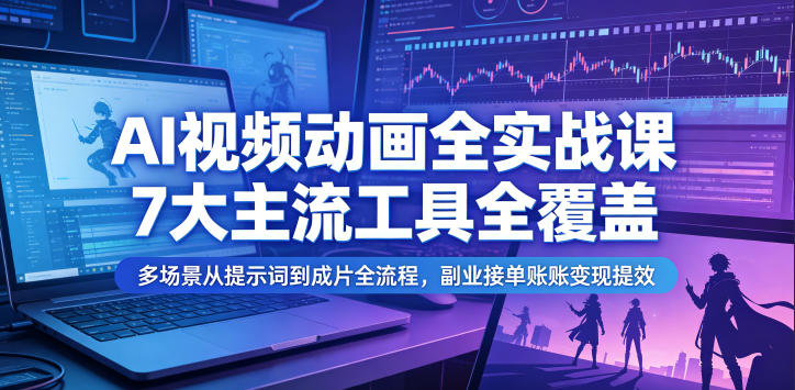 AI视频动画全实战课,7大主流工具全覆盖,多场景从提示词到成片全流程,副业接单账号变现提效-零创仓