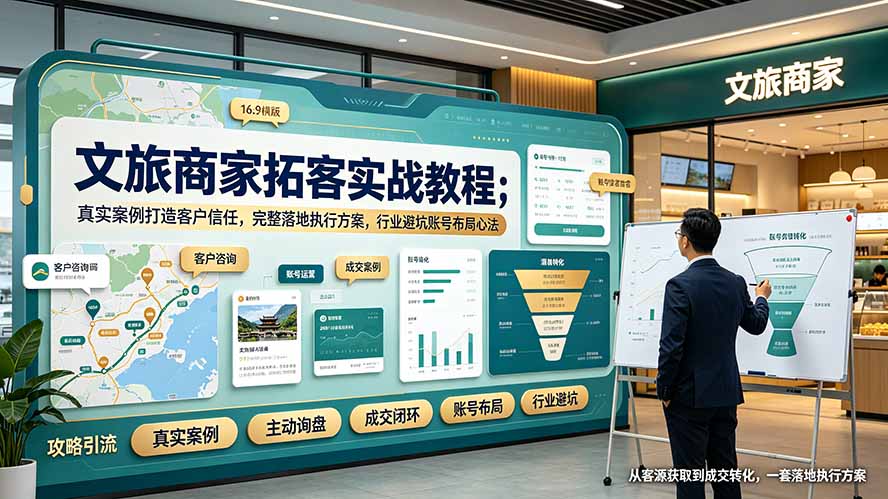 文旅商家拓客实战教程；真实案例打造客户信任，完整落地执行方案，行业避坑账号布局心法-零创仓