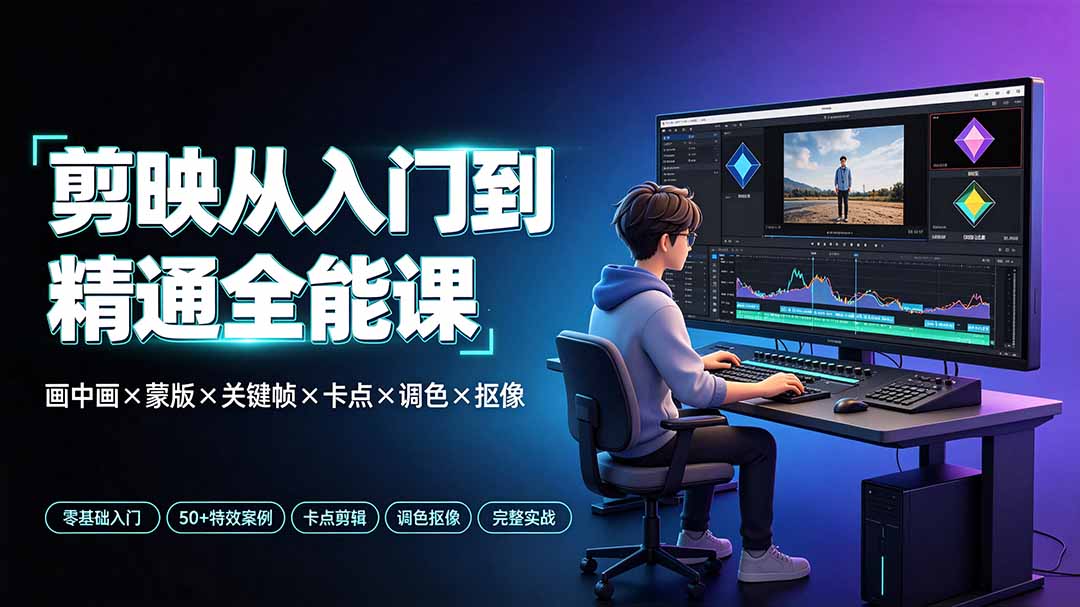 剪映从入门到精通全能课：画中画×蒙版×关键帧×卡点×调色×抠像，一站式掌握剪辑核心技能-零创仓