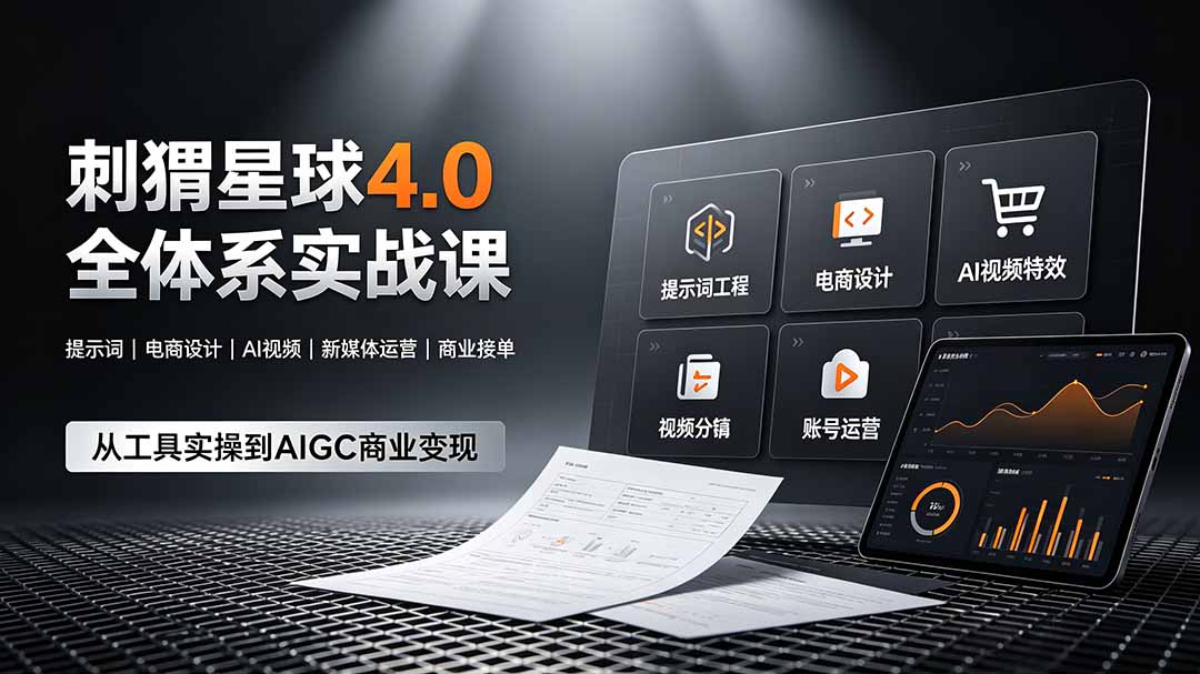 刺猬星球4.0全体系实战课,覆盖提示词工程、电商设计、AI视频特效与新媒体运营,一站式掌握AIGC商业核心技能-零创仓