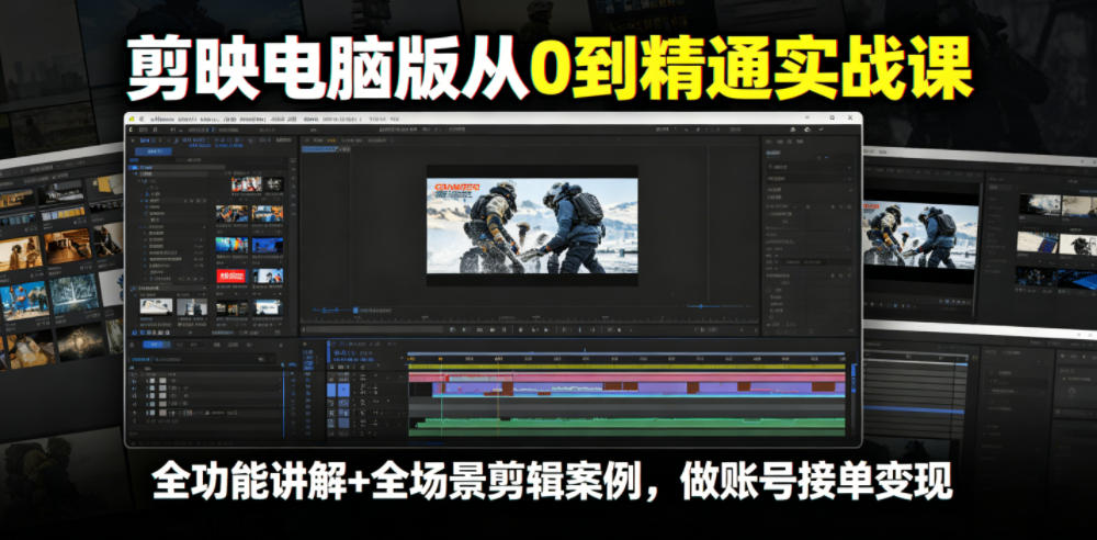 剪映电脑版从0到精通实战课，全功能讲解+全场景剪辑案例，做账号接单变现-零创仓