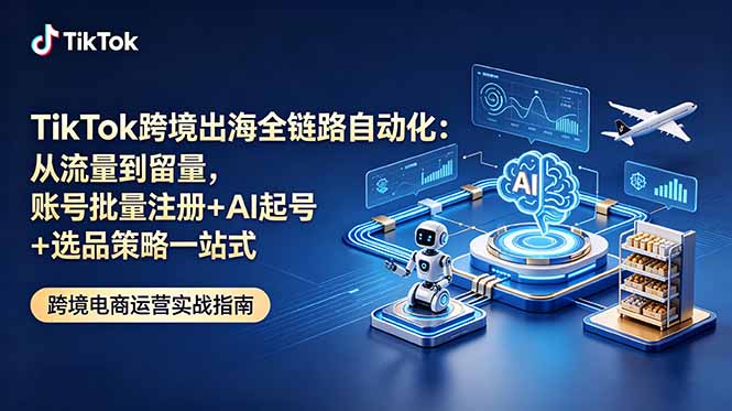 TikTok跨境出海全链路自动化：从流量到留量，账号批量注册+AI起号+选品策略一站式-零创仓