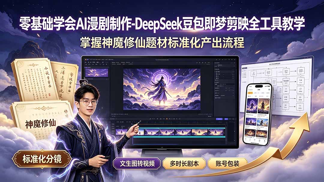 零基础学会AI漫剧制作-DeepSeek豆包即梦剪映全工具教学，掌握神魔修仙题材标准化产出流程-零创仓