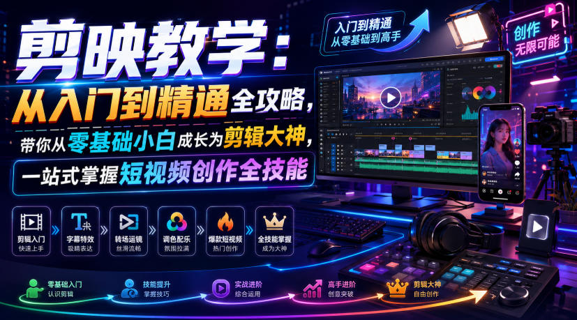 剪映教学：从入门到精通全攻略，带你从零基础小白成长为剪辑大神，一站式掌握短视频创作全技能-零创仓