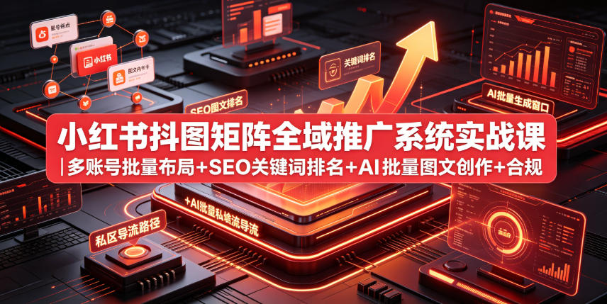 小红书抖图矩阵全域推广系统实战课｜多账号批量布局+SEO关键词排名+AI批量图文创作+合规私域导流完整落地教程-零创仓
