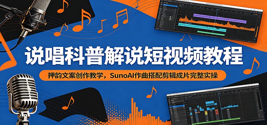 说唱科普解说短视频教程：押韵文案创作教学，SunoAI作曲搭配剪辑成片完整实操-零创仓