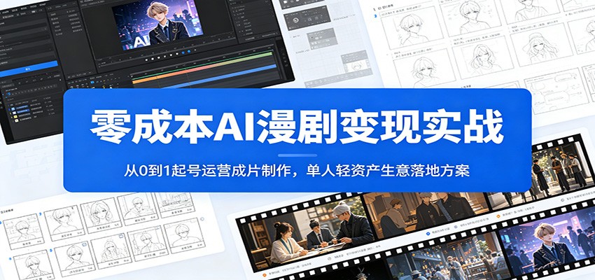 零成本AI漫剧变现实战：从0到1起号运营成片制作，单人轻资产生意落地方案-零创仓