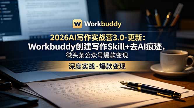 2026AI写作实战营3.0-更新:Workbuddy创建写作Skill+去AI痕迹,微头条公众号爆款变现-零创仓