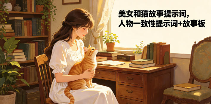 美女和猫故事提示词,人物一致性提示词+故事板-零创仓