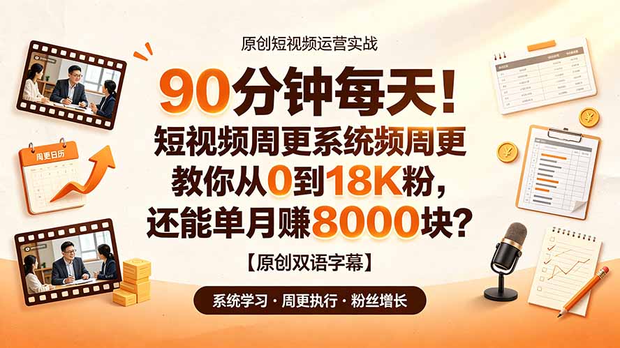 90 分钟每天！短视频周更系统教你从 0 到 18K 粉，还能单月赚 8000 块？【原创双语字幕】-零创仓