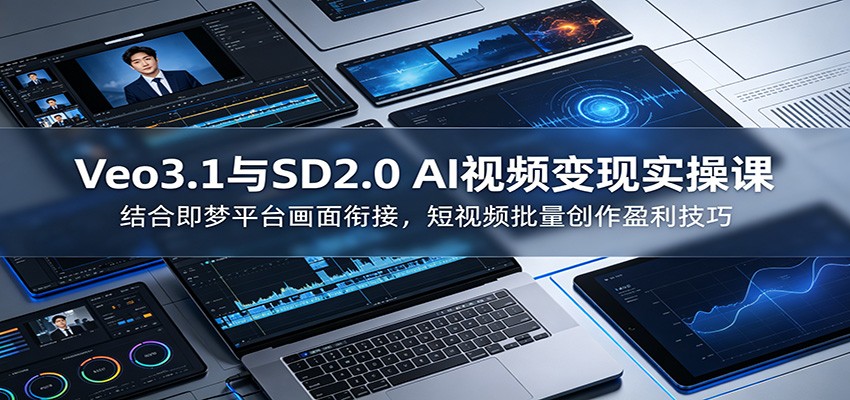 Veo3.1与SD2.0 AI视频变现实操课课：结合即梦平台画面衔接，短视频批量创作盈利技巧-零创仓