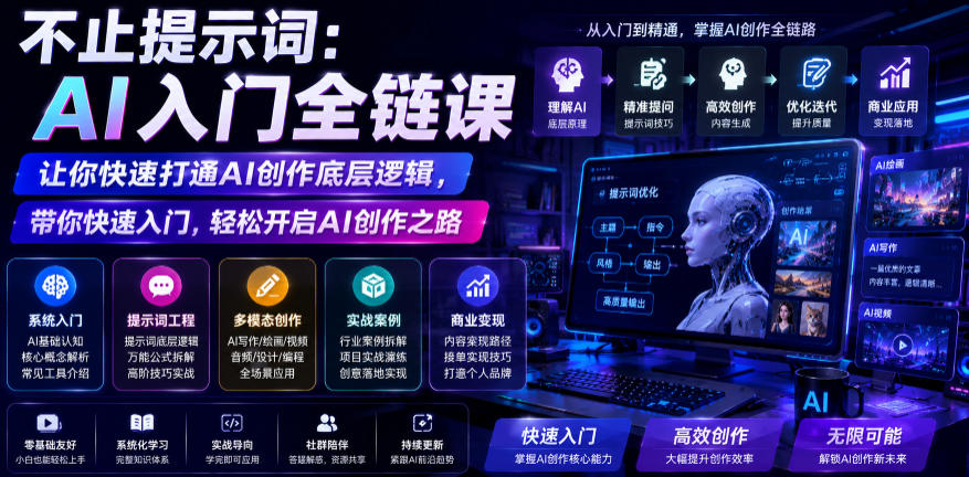 不止提示词:AI入门全链课,让你快速打通AI创作底层逻辑,带你快速入门,轻松开启AI创作之路-零创仓
