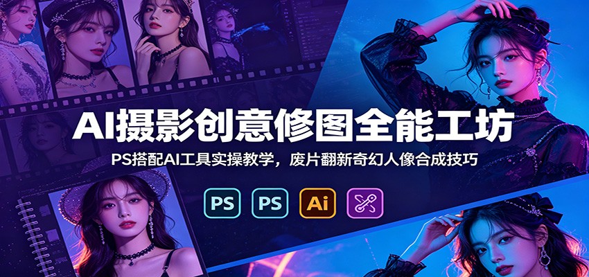 AI摄影创意修图全能工坊：PS搭配AI工具实操教学，废片翻新奇幻人像合成技巧-零创仓