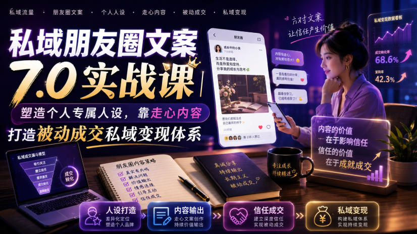 私域朋友圈文案7.0实战课｜塑造个人专属人设，靠走心内容打造被动成交私域变现体系-零创仓