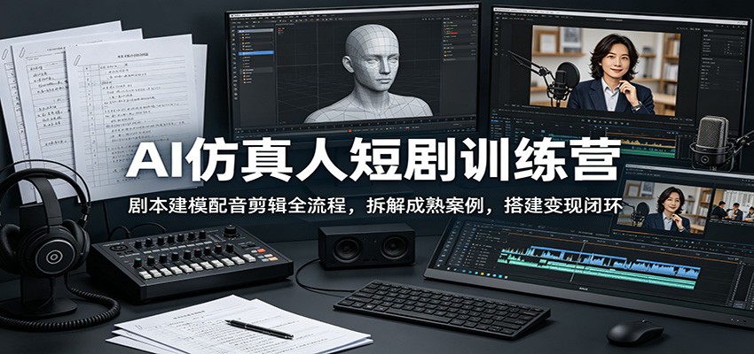 AI仿真人短剧训练营:剧本建模配音剪辑全流程,拆解成熟案例,搭建变现闭环-零创仓