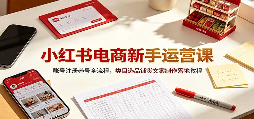 小红书电商新手运营课：账号注册养号全流程，类目选品铺货文案制作落地教程-零创仓