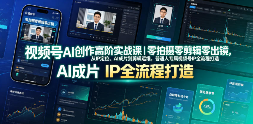 视频号AI创作高阶实战课｜零拍摄零剪辑零出镜，从IP定位、AI成片到剪辑运维，普通人专属视频号IP全流程打造-零创仓