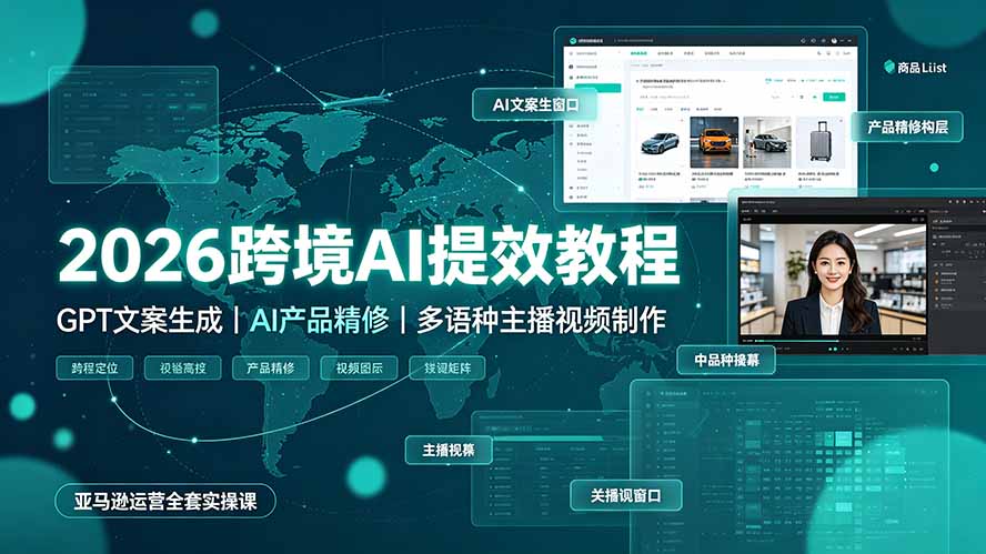2026跨境AI提效教程·GPT文案生成｜AI产品精修｜多语种主播视频制作，亚马逊运营全套实操课-零创仓