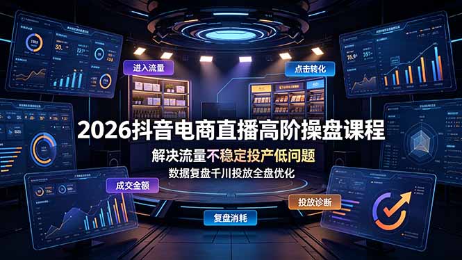 2026抖音电商直播高阶操盘课程，解决流量不稳定投产低问题，数据复盘千川投放全盘优化-零创仓