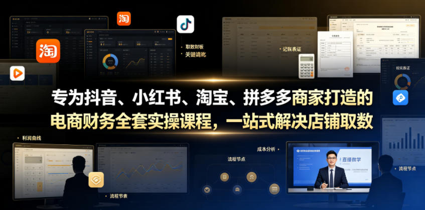 专为抖音、小红书、淘宝、拼多多商家打造的电商财务全套实操课程,一站式解决店铺取数、记账、报税全流程难题-零创仓