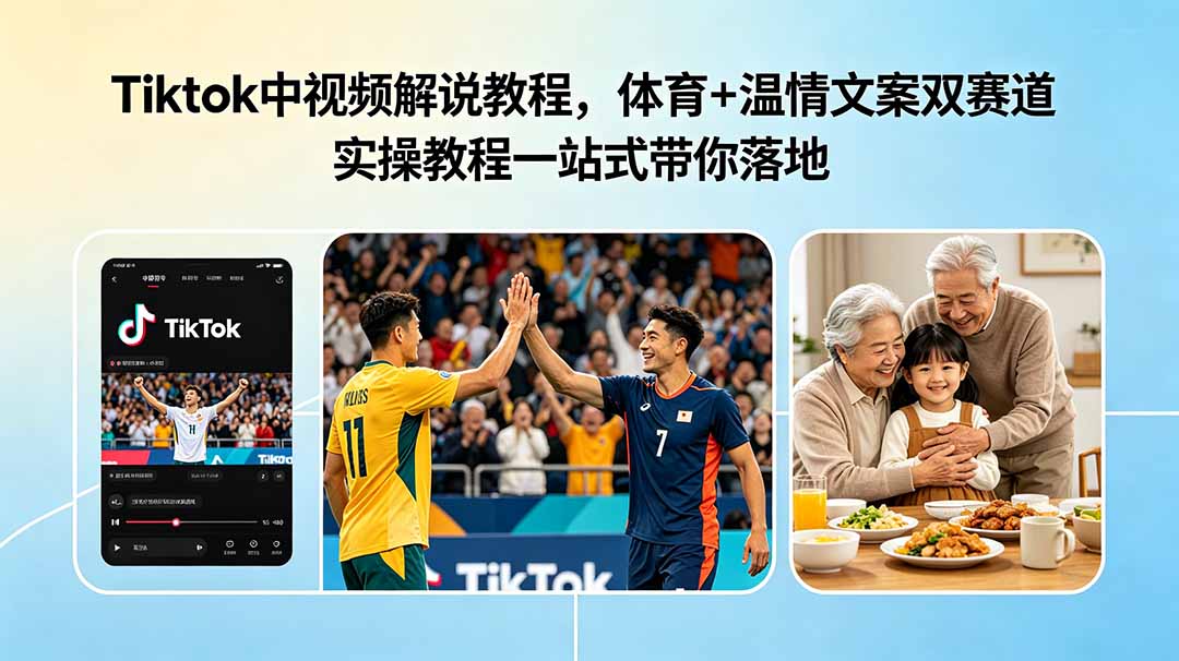 Tiktok中视频解说教程,体育+温情文案双赛道实操教程一站式带你落地-零创仓