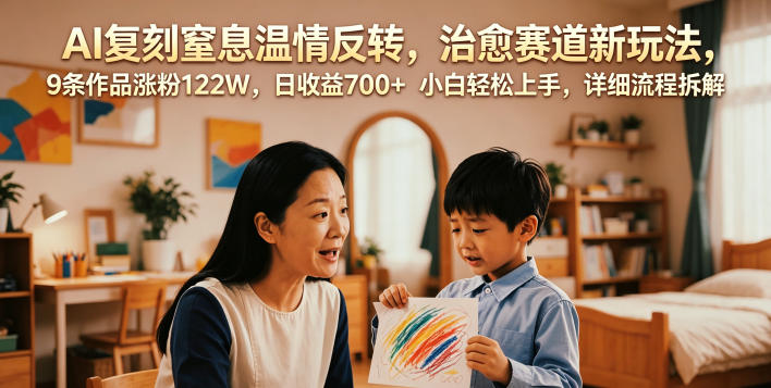 AI复刻窒息温情反转,治愈赛道新玩法,9条作品涨粉122W,日收益700+ 小白轻松上手,详细流程拆解-零创仓