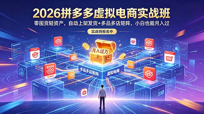 2026拼多多虚拟电商实战班:零囤货轻资产,自动上架发货+多品多店矩阵,小白也能月入过万-零创仓