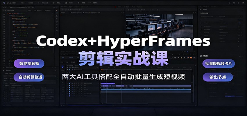 Codex+HyperFrames剪辑实战课:两大AI工具搭配全自动批量生成短视频-零创仓