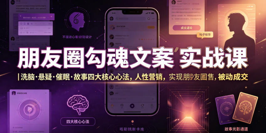 朋友圈勾魂文案实战课｜洗脑·悬疑·催眠·故事四大核心心法，吃透人性营销，实现朋友圈不销而售被动成交-零创仓