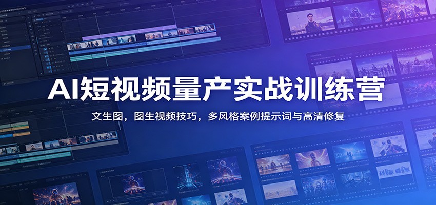 AI短视频量产实战训练营：文生图，图生视频技巧，多风格案例提示词与高清修复-零创仓